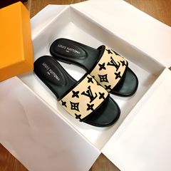 Louis Vuitton Lv Brown Canvas Flat Mule For Her Wid OG Box Carry Bag Brown Canvas