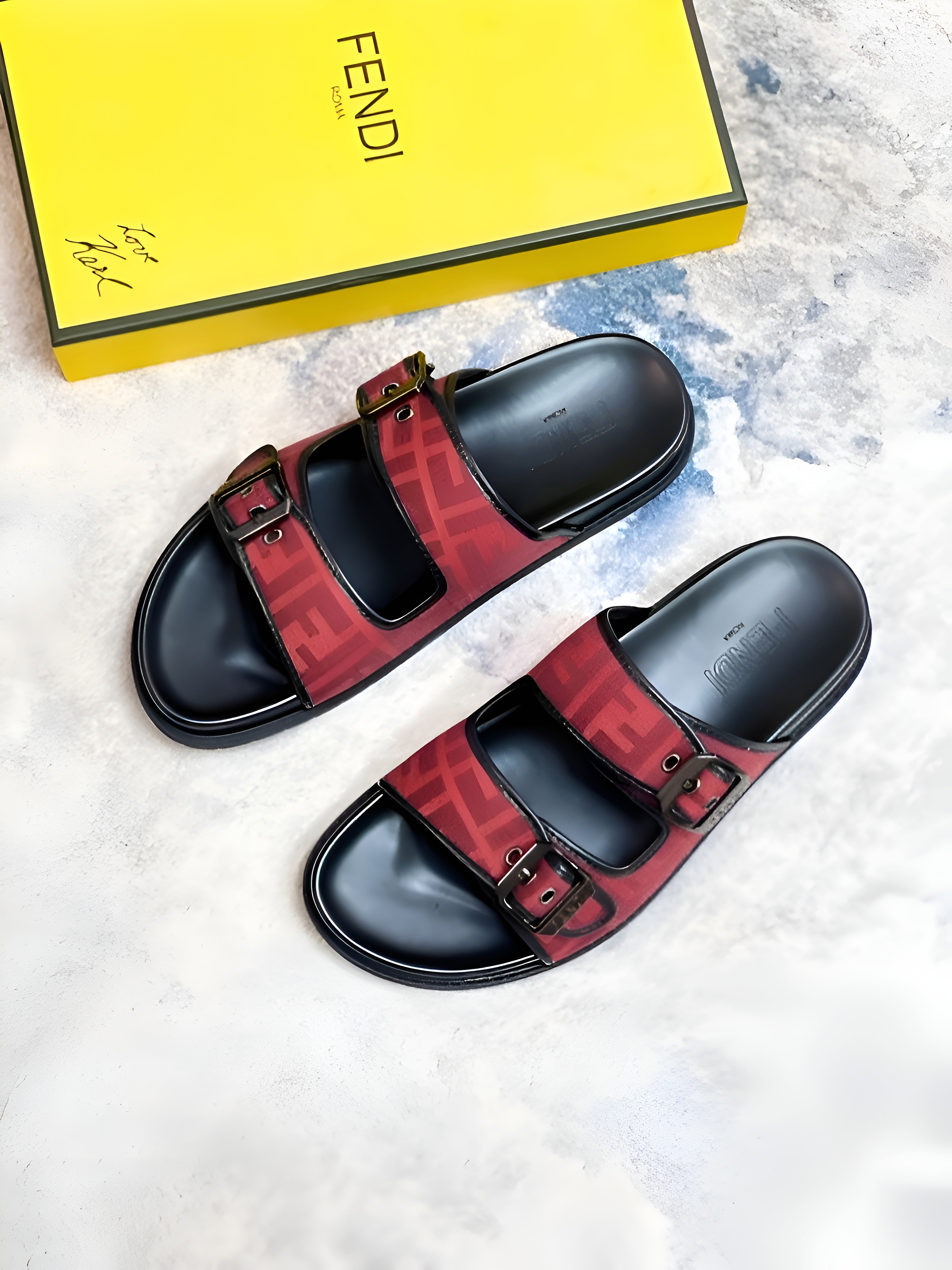 UA FENDI ROMA SLIDE RED BLACK WITH CARRY BAG