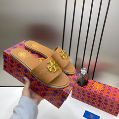 Tory Burch Eleanor Slide Flat Brown With OG Box