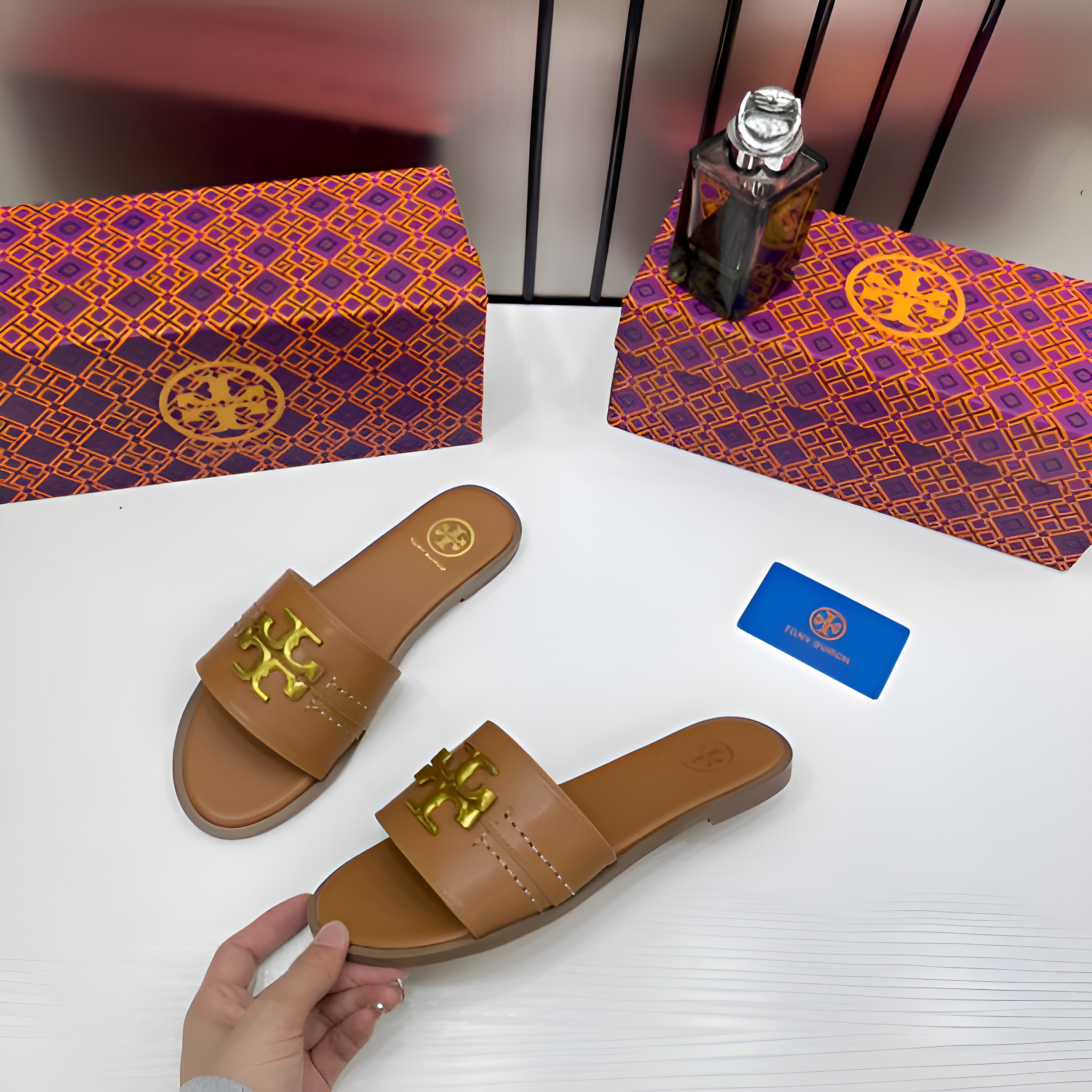 Tory Burch Eleanor Slide Flat Brown With OG Box