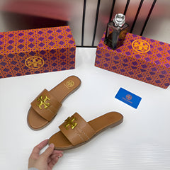 Tory Burch Eleanor Slide Flat Brown With OG Box
