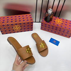 Tory Burch Eleanor Slide Flat Brown With OG Box