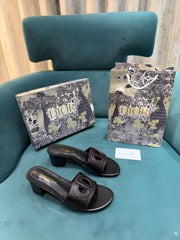 Christian Dior Black Leather Heel Mule With OG Box & Carry Bag 14072