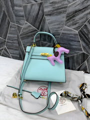 Hermes Kelly 25 Light Green With DustCover Long Belt HorseCharm Ribbon Premium Medium Handbag