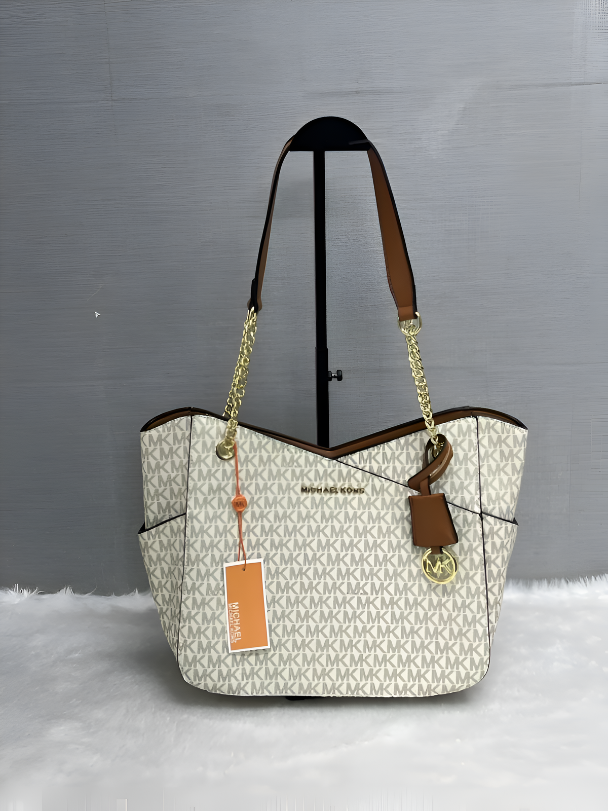 Michael Kors Beige Brown Chain Tote With DustCover Premium Quality