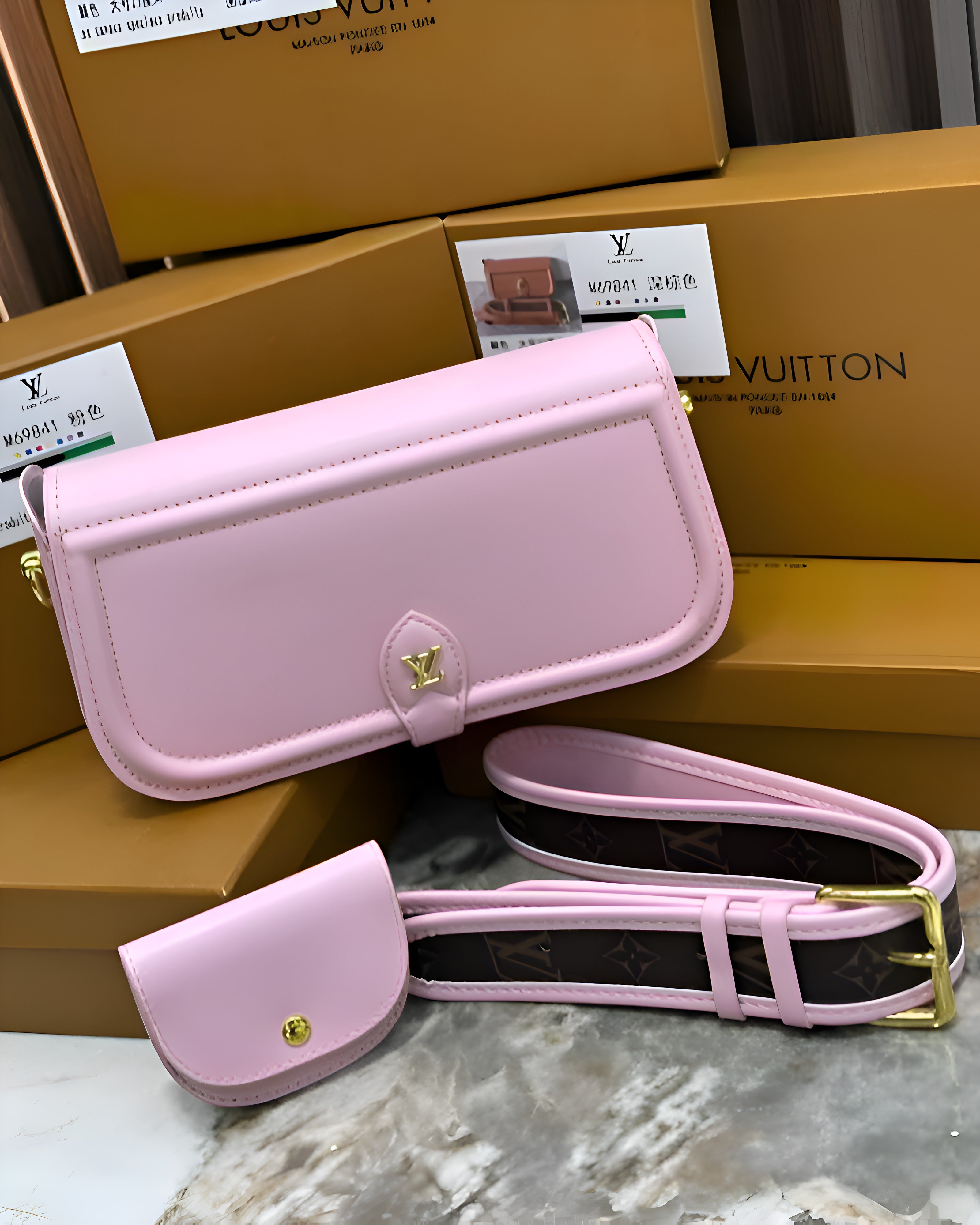 Louis Vuitton LV Canta Officer Pochette Bag With OG Box & Dust Bag & Shoulder Strap (Pink - 1023)