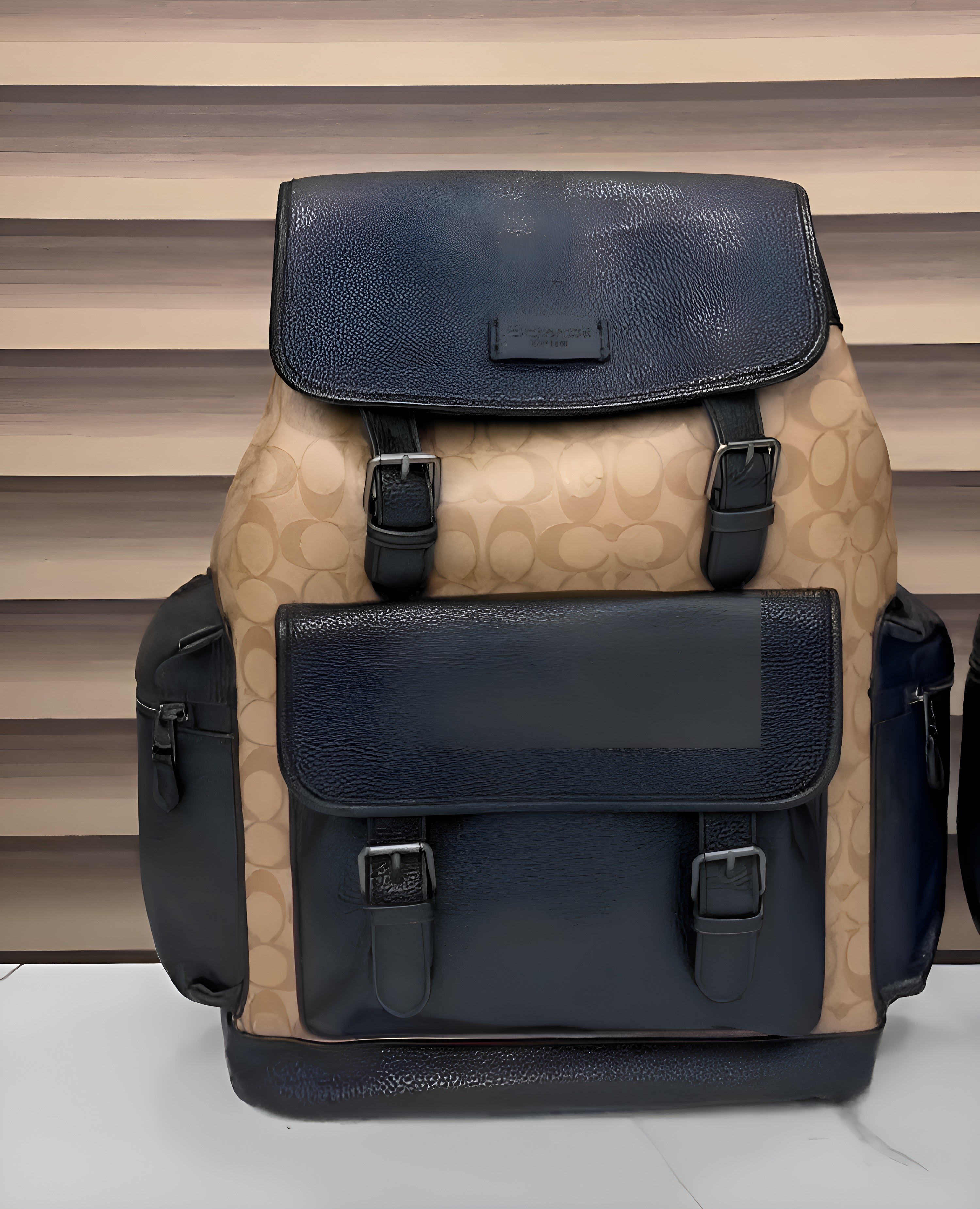 Coach Unisex Rivington Backpack Sprint Leather 059 Black & Apricot