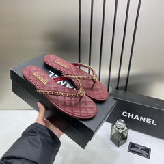 Chanel Thong Slides Red Wine For Women With Original Box