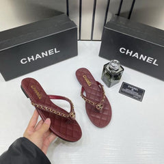 Chanel Thong Slides Red Wine For Women With Original Box
