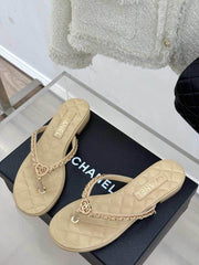 Chanel Thong Slides Apricot For Women With Original Box