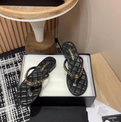 Chanel Thong Slides Black For Women With Original Box