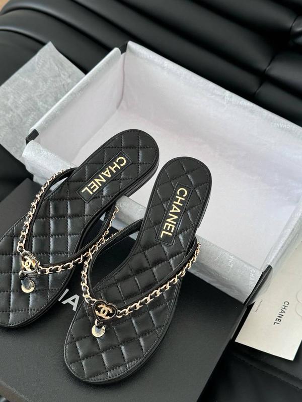Chanel Thong Slides Black For Women With Original Box
