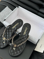 Chanel Thong Slides Black For Women With Original Box