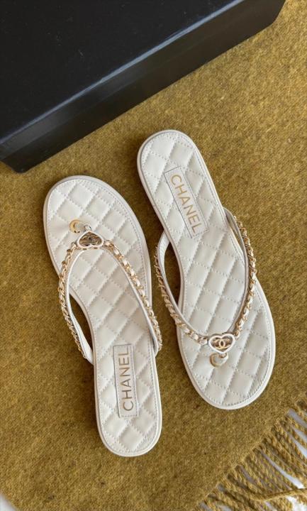 Chanel Thong Slides White For Women With Original Box