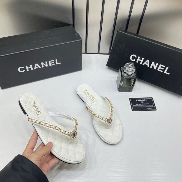 Chanel Thong Slides White For Women With Original Box