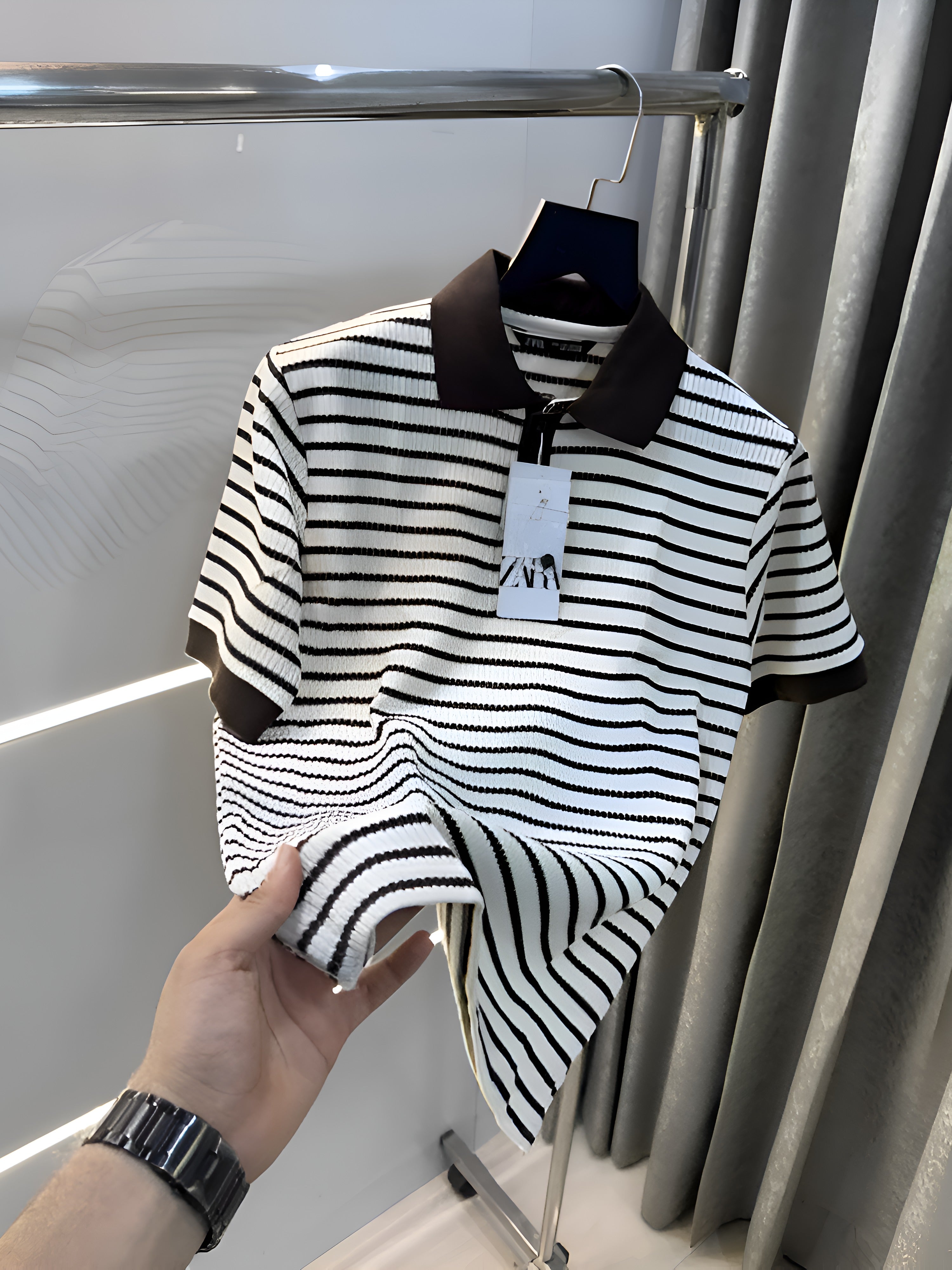 Zara Brown Premium Knitted Classic Polo T-Shirt
