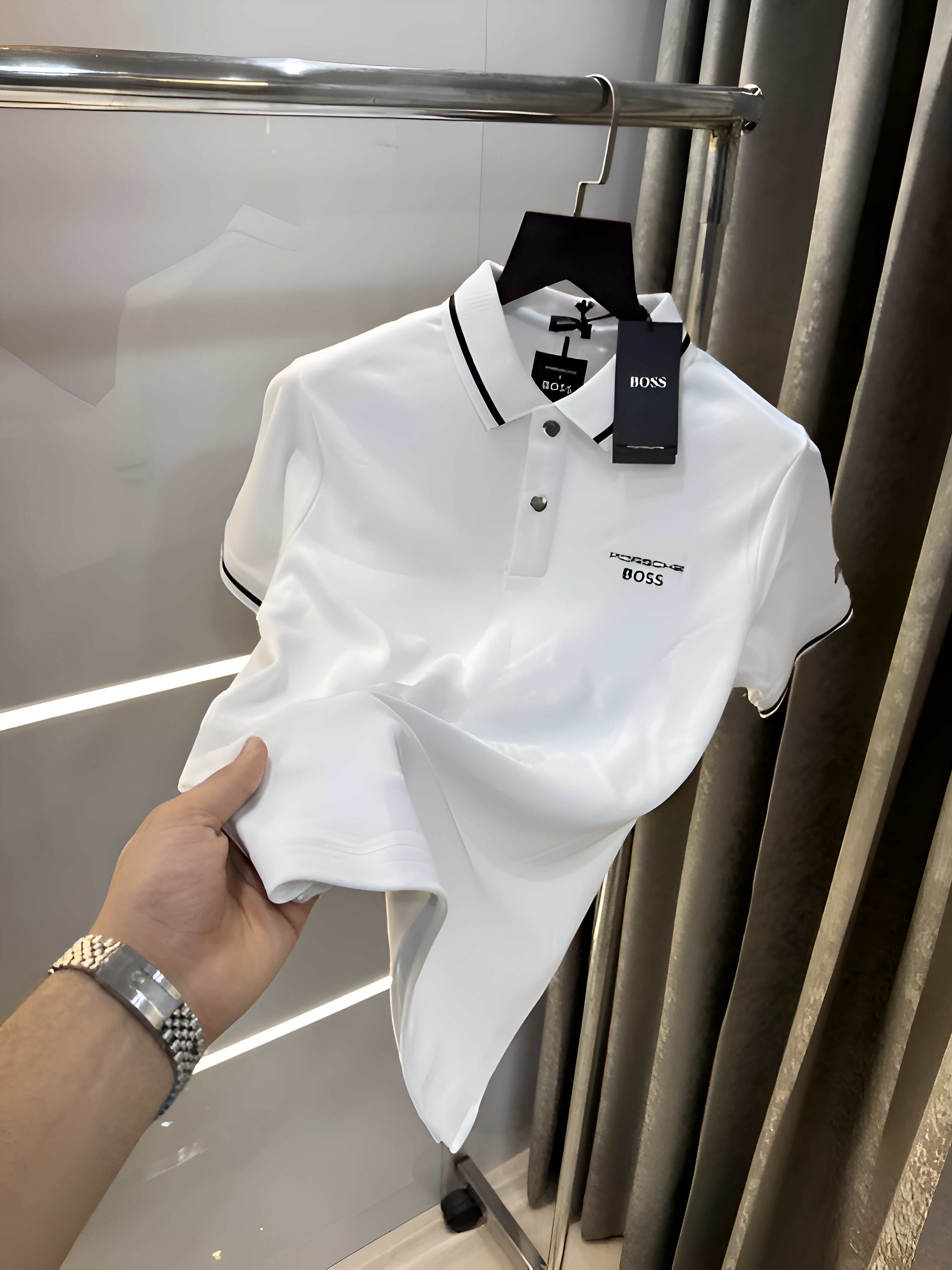 Hugo Boss X Porsche White Embroidery Logo Premium Polo T-Shirt