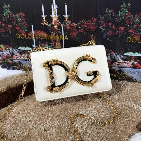 Dolce & Gabbana D&G Nappa Leather Shoulder Bag WIth OG Box & Dust Bag (White-989)