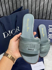 Dior Dway Greenish Grey Flats For Her With Original Box Carry Bag And Accessories