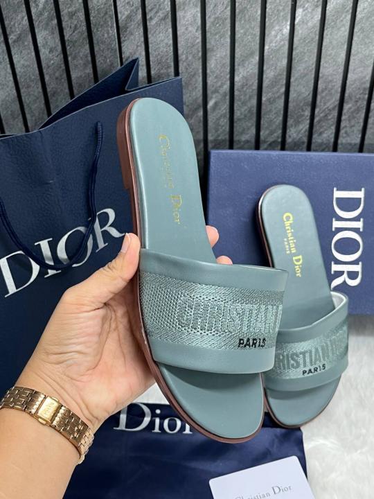 Dior Dway Greenish Grey Flats For Her With Original Box Carry Bag And Accessories