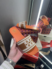 Tory Burch Double T Slide With OG Box & Dust Bag (Orange - 1042)