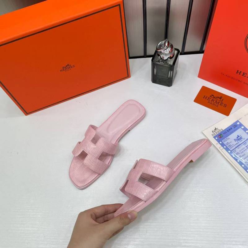 Hermes Paris Oran Flats For Her With OG Box & Carry Bag Light Pink Slide H38-13