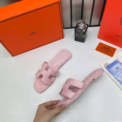 Hermes Paris Oran Flats For Her With OG Box & Carry Bag Light Pink Slide H38-13