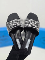 Prada Crystal Diamond Rhinestone Slides With OG Box & Dust Bag (Black)