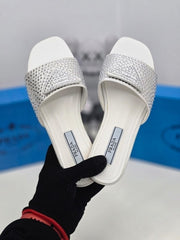 Prada Crystal Diamond Rhinestone Slides With OG Box & Dust Bag (White)