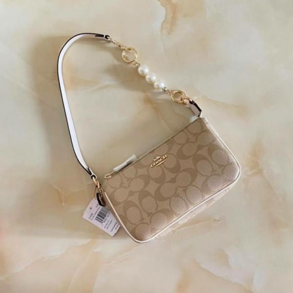 Coach Nolita 19 White Khakhi Sling Bag With Box Dust Bag Sling Chain