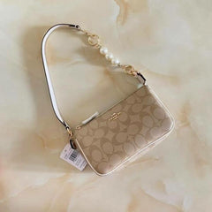 Coach Nolita 19 White Khakhi Sling Bag With Box Dust Bag Sling Chain