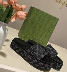 Gucci GG Marmont Platform Slide Sandal With OG Box & Carry Bag (Black)