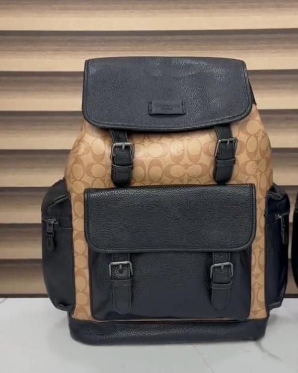 Coach Unisex Rivington Backpack Apricot Black Sprint Leather With Dust Bag 059 Apricot Black