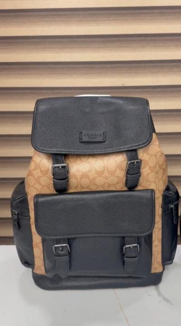 Coach Unisex Rivington Backpack Apricot Black Sprint Leather With Dust Bag 059 Apricot Black