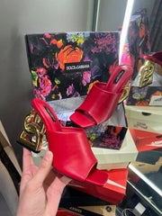 Dolce & Gabbana D&G High heel Gold Sandals With OG Box & Carry Bag (Wine-1045)