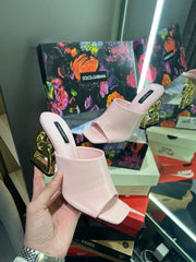 Dolce & Gabbana D&G High heel Gold Sandals With OG Box & Carry Bag (Pink-1046)