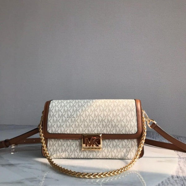 Michael Kors Sonia Shoulder Bag Beige Brown With OG Magnectic Box & Dust Bag 22309