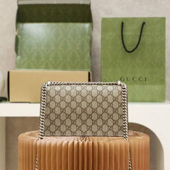 Gucci GG Supreme Medium Dionysus Bag In Apricot Black With OG Box & Dust Bag 50247 Apricot Black