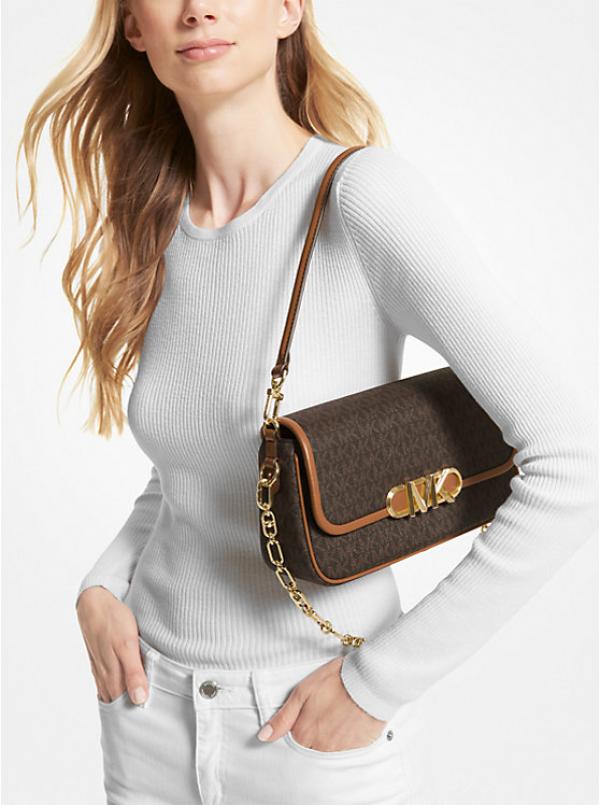 Michael Kors Parker Medium Logo Shoulder Bag With Dust Bag & OG Box 22319 Coffee Brown
