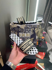 Christian Dior Dway Slide With OG Box & Carry Bag (Black Dot 1082)