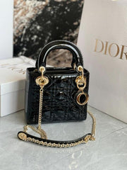 Dior Lady Mini Patent Leather With OriginalBox DustCover 2LongBelt Chain And Leather StarCharm Ribbon Highend