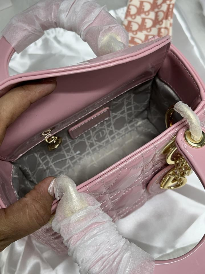 Dior Lady Mini Patent Leather With OriginalBox DustCover 2LongBelt Chain And Leather StarCharm Ribbon Highend