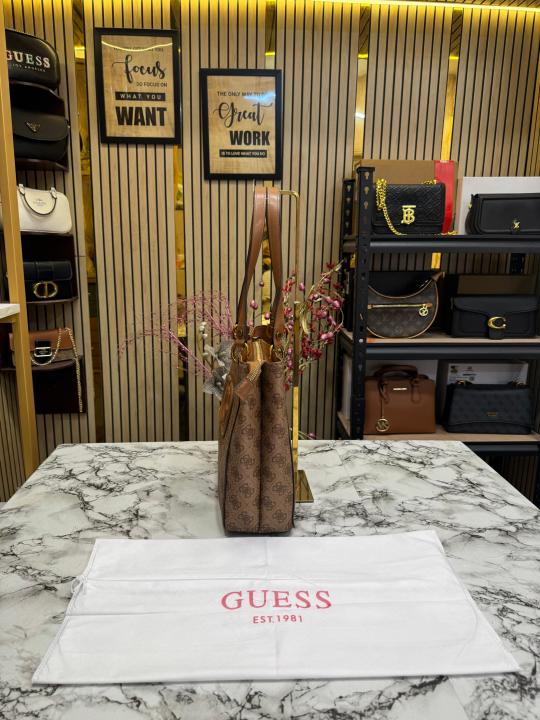 Guess Stone Eco Mietta Tote With Dust Bag (Brown)