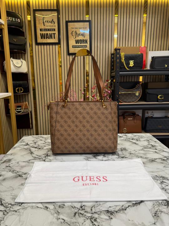 Guess Stone Eco Mietta Tote With Dust Bag (Brown)