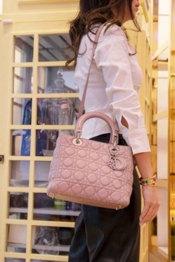 Christian Dior Lady Dior Handbag Leather Matte Pink With OG Box & Dust Bag 621 Pink