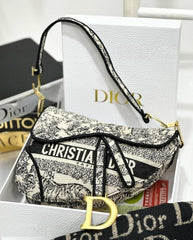 Dior Saddle Black Toile de Jouy Embroidery With OG Box & Dust Bag (Black Tiger 129)