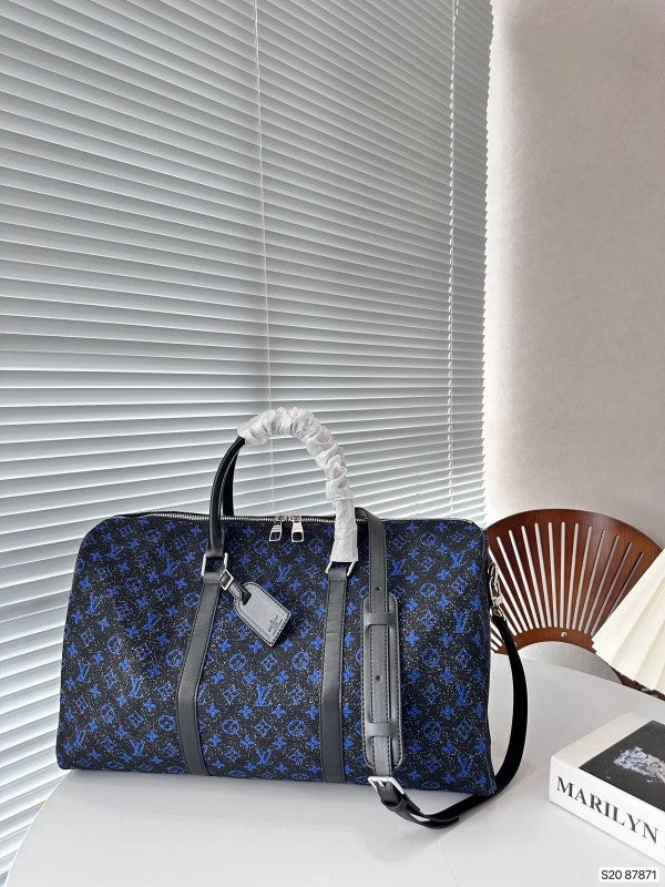 Louis Vuitton LV Keepall Bandoulire NBA Edition Premium Monogram Unisex Duffle Bag With Dust Bag & Accessories (Black Blue - 681)