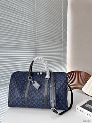 Louis Vuitton LV Keepall Bandoulire NBA Edition Premium Monogram Unisex Duffle Bag With Dust Bag & Accessories (Black Blue - 681)