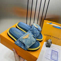 Louis Vuitton X Murakami Comfort Mules Denim Blue With OG Box & Carry Bag