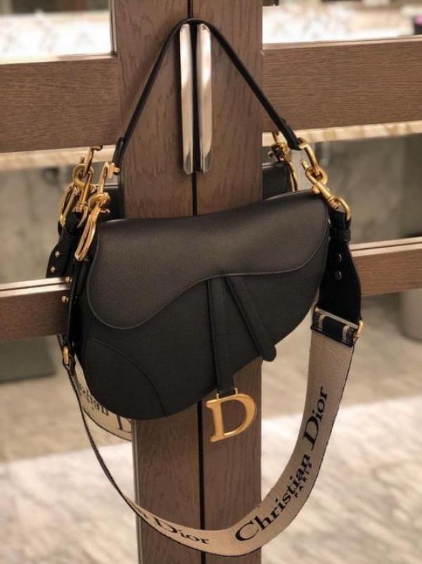 Christian Dior Saddle Bag Black Leather With OG Box Dust Bag Black 1806 Black